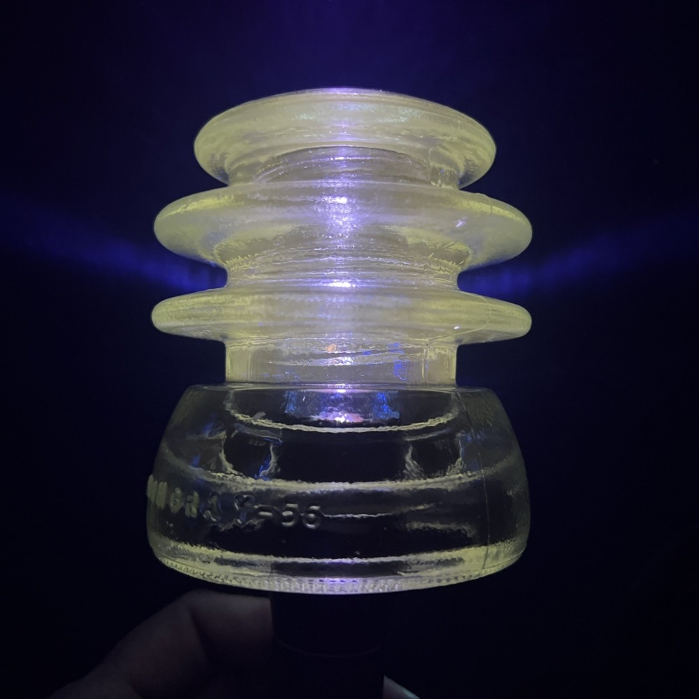 Hemingray 56 Large Glass Insulator Made USA Clear UV Reactive Glows 365nm EUC